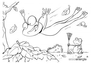 Malvorlage Herbst - Frosch Enno springt ins Herbstlaub